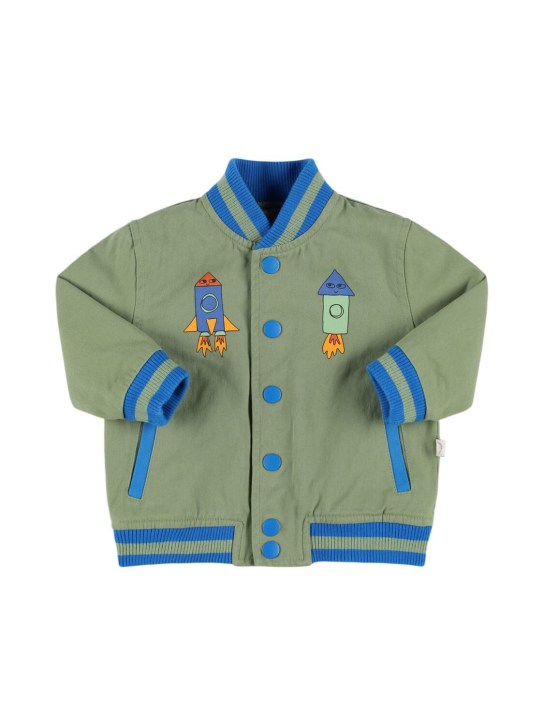 Stella Mccartney Kids: Printed cotton gabardine bomber jacket - Yeşil - kids-boys_0 | Luisa Via Roma