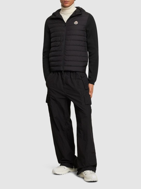 Moncler: Nylon zip-up cardigan down jacket - Siyah - men_1 | Luisa Via Roma