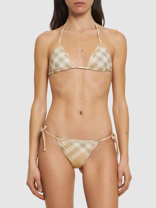 Burberry: Check Lycra triangle bikini bottoms - Beige/Multi - women_1 | Luisa Via Roma
