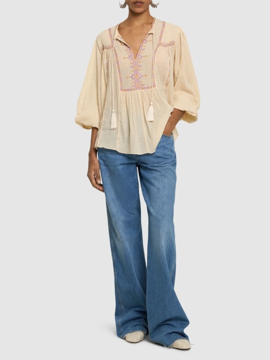 Marant Etoile: Camisa de algodón que se ata - Amarillo - women_1 | Luisa Via Roma