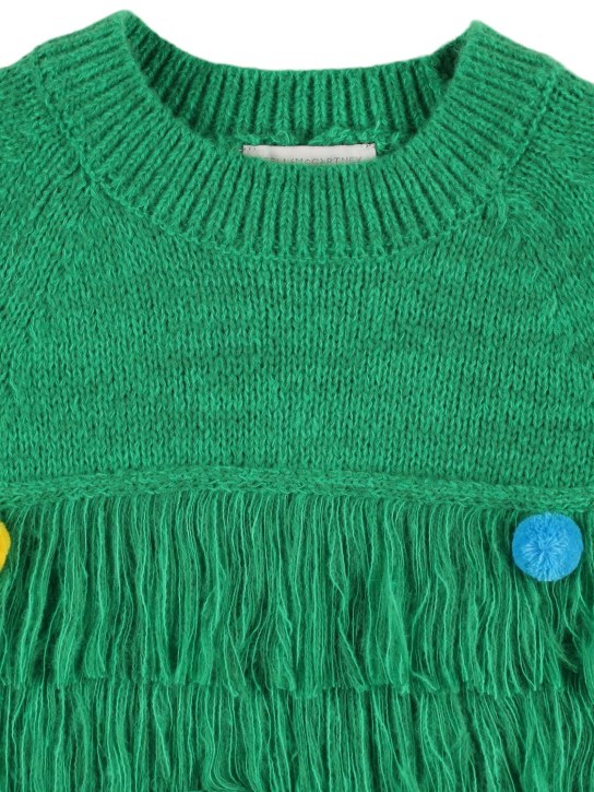 Stella Mccartney Kids: 流苏装饰再生科技织物针织毛衣 - 绿色 - kids-girls_1 | Luisa Via Roma