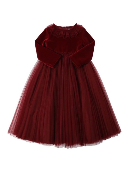 Il Gufo: Velvet & tulle party dress - Kırmızı - kids-girls_0 | Luisa Via Roma