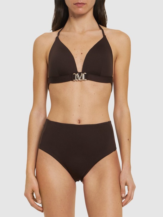 Max Mara: Sabina jersey high rise bikini bottoms - Kahverengi - women_1 | Luisa Via Roma