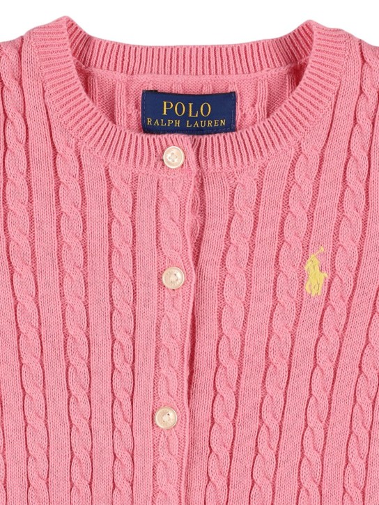 Polo Ralph Lauren: Cárdigan de punto grueso de algodón con logo - Rosa - kids-girls_1 | Luisa Via Roma