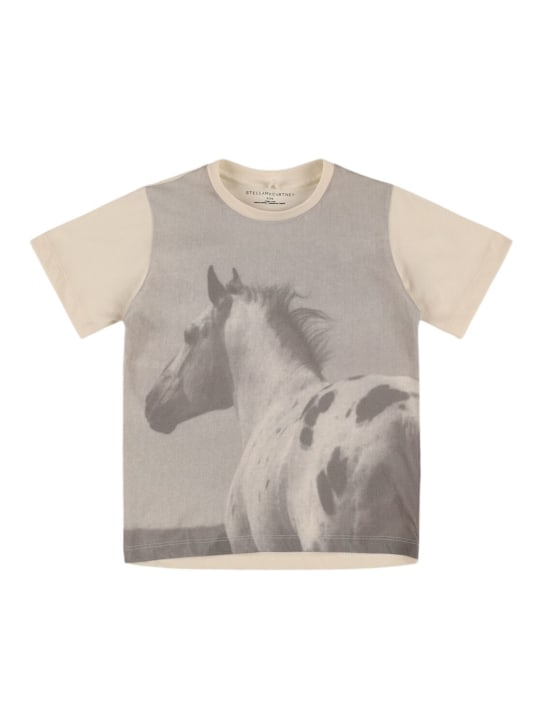 Stella McCartney Kids: Printed cotton jersey t-shirt - Beige - kids-girls_0 | Luisa Via Roma