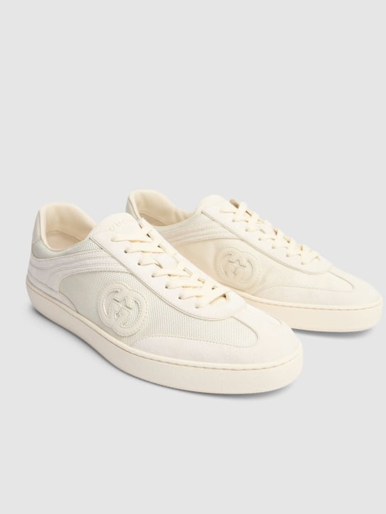 Gucci: G74 GG suede & fabric sneakers - Off White - men_1 | Luisa Via Roma