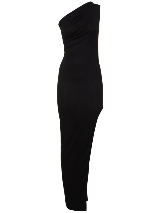 Rick Owens: Sivaan Ziggy one-shoulder split dress - Siyah - women_0 | Luisa Via Roma