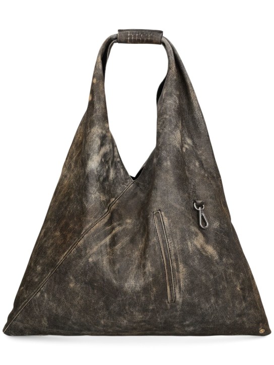 MM6 Maison Margiela: Medium Classic Japanese leather bag - Black/Almond - women_0 | Luisa Via Roma