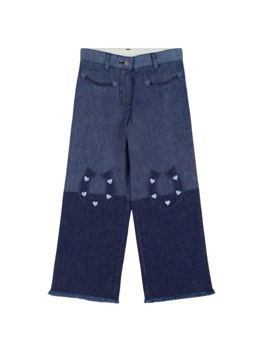 Stella Mccartney Kids: Embroidered cotton denim pants - Blue - kids-girls_0 | Luisa Via Roma