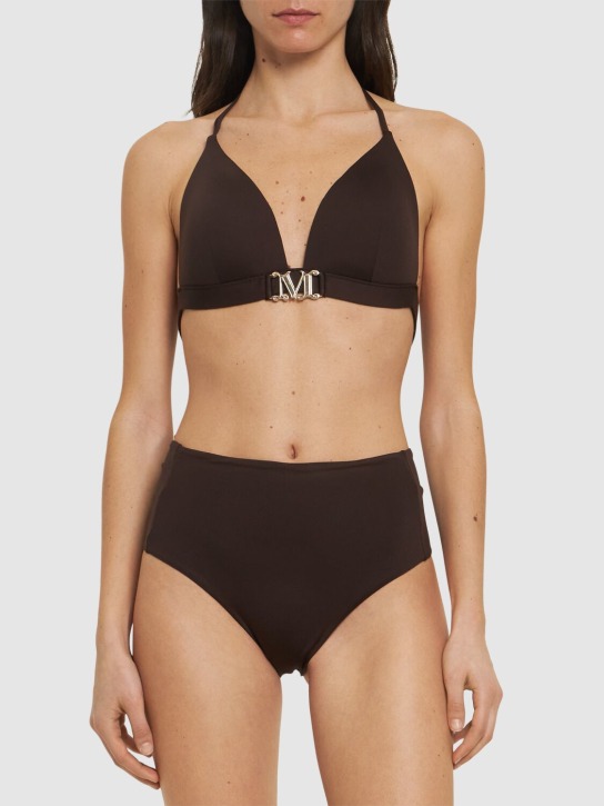 Max Mara: Astra logo jersey triangle bikini top - Brown - women_1 | Luisa Via Roma