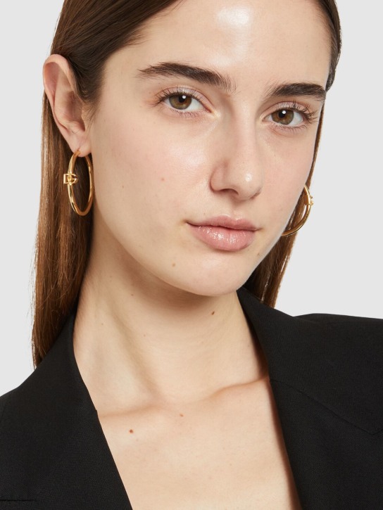 Dolce&Gabbana: DG logo creole earrings - Altın Rengi - women_1 | Luisa Via Roma