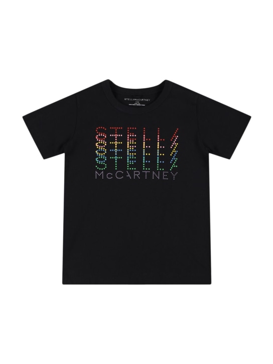 Stella Mccartney Kids: 印花棉质平纹针织T恤 - 黑色 - kids-girls_0 | Luisa Via Roma