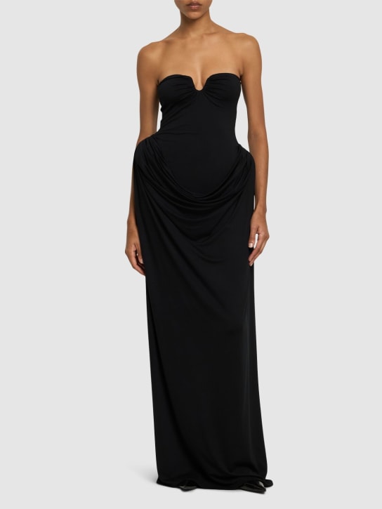 Magda Butrym: Jersey draped bustier long dress - Black - women_1 | Luisa Via Roma