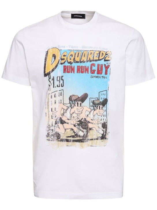 Dsquared2: T-shirt in cotone con stampa - Bianco - men_0 | Luisa Via Roma