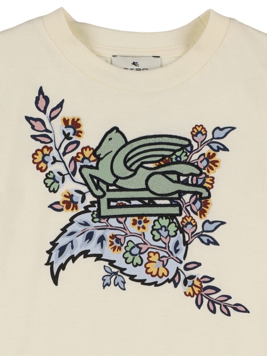 Etro: Embroidered cotton jersey t-shirt - Off-White - kids-girls_1 | Luisa Via Roma