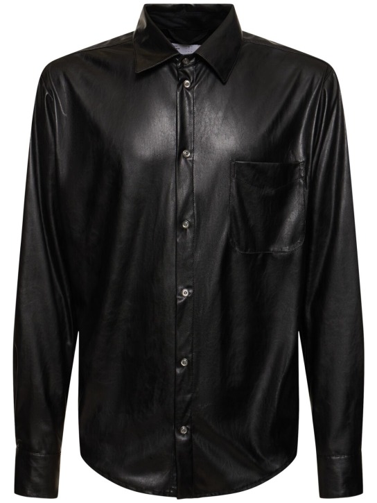 4SDesigns: Faux leather shirt - Siyah - men_0 | Luisa Via Roma