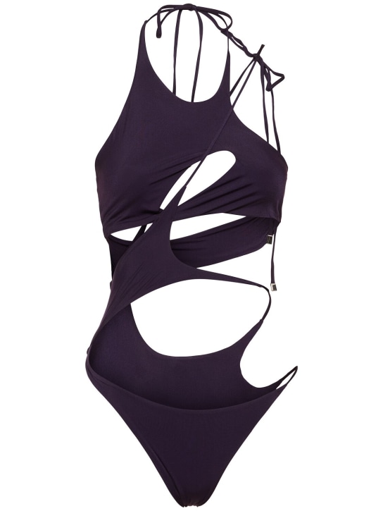 The Attico: Lycra cutout one piece swimsuit - Dark Grape - women_0 | Luisa Via Roma