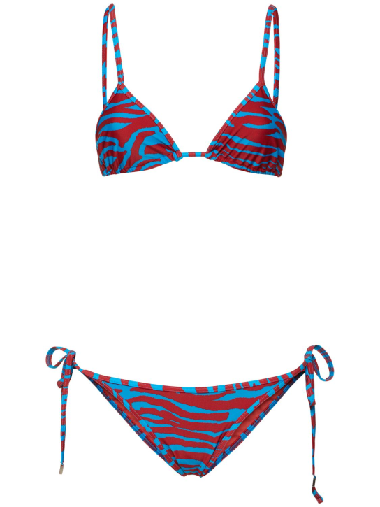 The Attico: Printed lycra triangle bikini set - Red/Blue - women_0 | Luisa Via Roma
