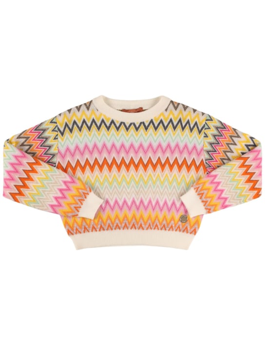 Missoni: Zig zag jacquard knit wool sweater - Renkli - kids-girls_0 | Luisa Via Roma