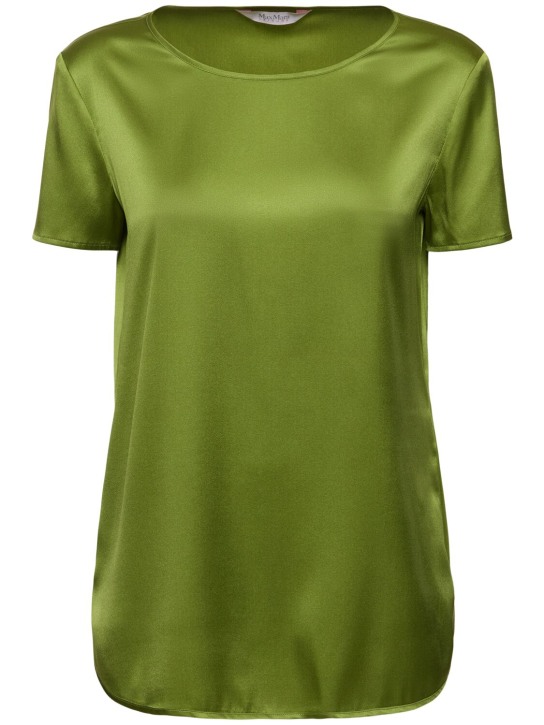 Max Mara: Camiseta de satén de seda - Verde - women_0 | Luisa Via Roma