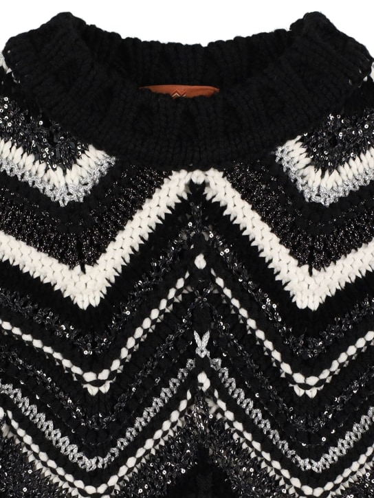 Missoni: Pull en maille de laine jacquard à motif zig zag - Noir/Blanc - kids-girls_1 | Luisa Via Roma