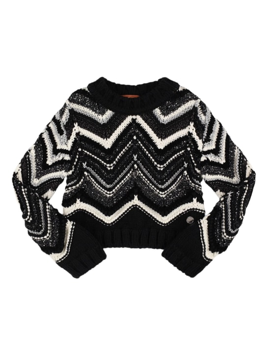 Missoni: Pull en maille de laine jacquard à motif zig zag - Noir/Blanc - kids-girls_0 | Luisa Via Roma