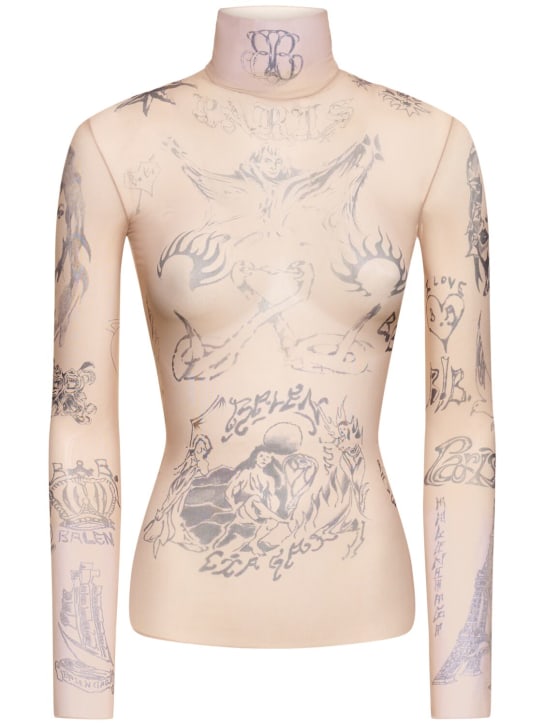 Balenciaga: T-shirt col roulé en tissu tech stretch Tattoo - Beige Clair - women_0 | Luisa Via Roma