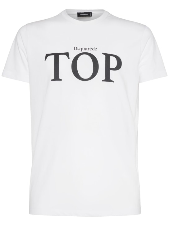 Dsquared2: Bedrucktes T-Shirt aus Baumwolljersey - Weiß - men_0 | Luisa Via Roma
