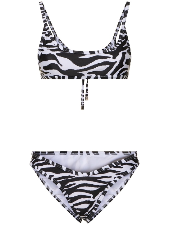 The Attico: Bikini en lycra imprimé - Blanc/Noir - women_0 | Luisa Via Roma