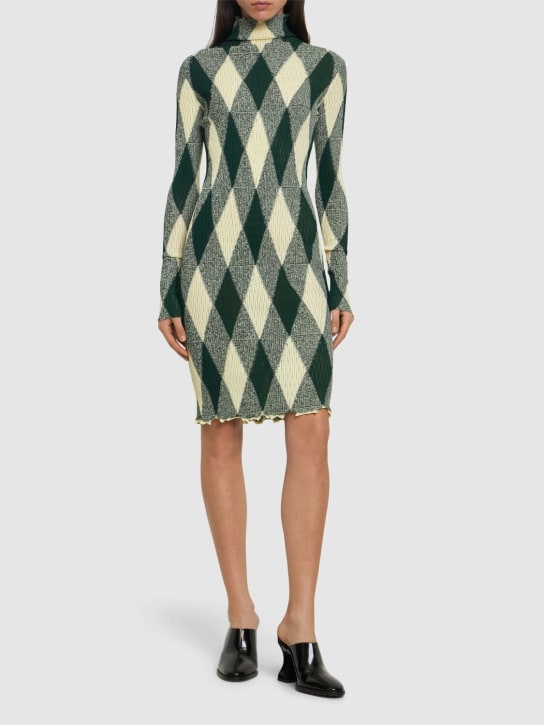 Burberry: Silk & cotton knit l/s midi dress - Green/Beige - women_1 | Luisa Via Roma