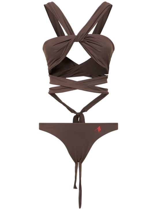 The Attico: Lycra wraparound swimsuit - Brown - women_0 | Luisa Via Roma