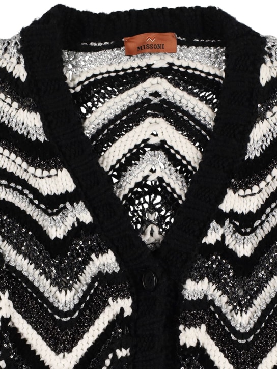 Missoni: Cardigan en maille de laine jacquard à zig zag - Noir/Blanc - kids-girls_1 | Luisa Via Roma
