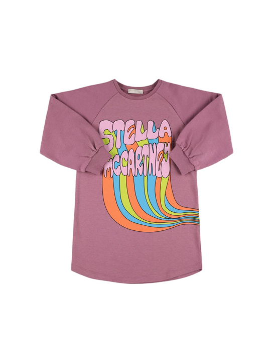 Stella Mccartney Kids: 프린트 코튼 스웻 드레스 - 퍼플 - kids-girls_0 | Luisa Via Roma
