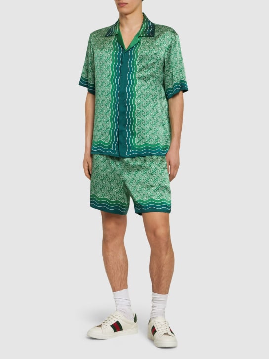 Casablanca: Shorts de seda con cordón - Verde - men_1 | Luisa Via Roma