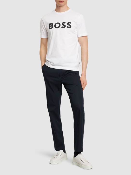 Boss: Camiseta de algodón con logo - Blanco - men_1 | Luisa Via Roma