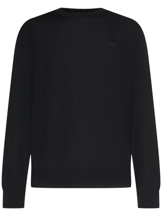 Dsquared2: Monogram wool crewneck sweater - Siyah - men_0 | Luisa Via Roma
