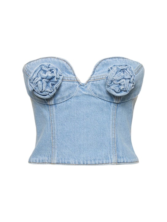 Magda Butrym: Cotton denim corset w/ flowers - 블루 - women_0 | Luisa Via Roma