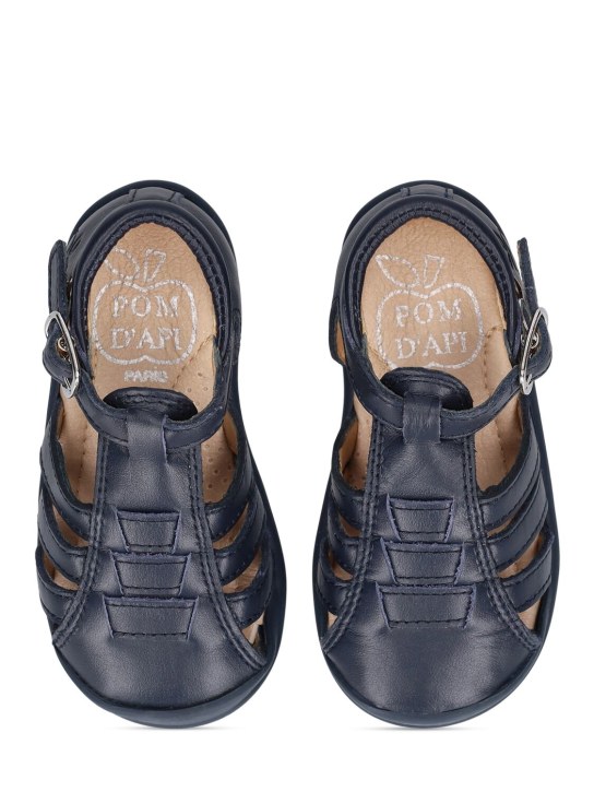 Pom D'api: Nappa leather sandals - Navy - kids-girls_1 | Luisa Via Roma