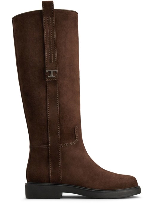 Tod's: 30mm Suede tall boots - Kahverengi - women_0 | Luisa Via Roma