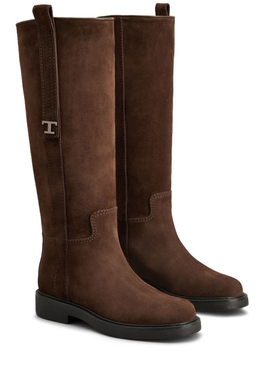 Tod's: 30mm Suede tall boots - Brown - women_1 | Luisa Via Roma