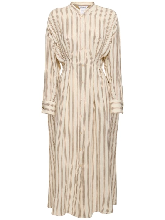 Max Mara: Striped linen canvas long shirt dress - Beige/Brown - women_0 | Luisa Via Roma