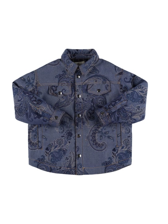 Etro: Printed cotton blend denim jacket - Blue - kids-boys_0 | Luisa Via Roma