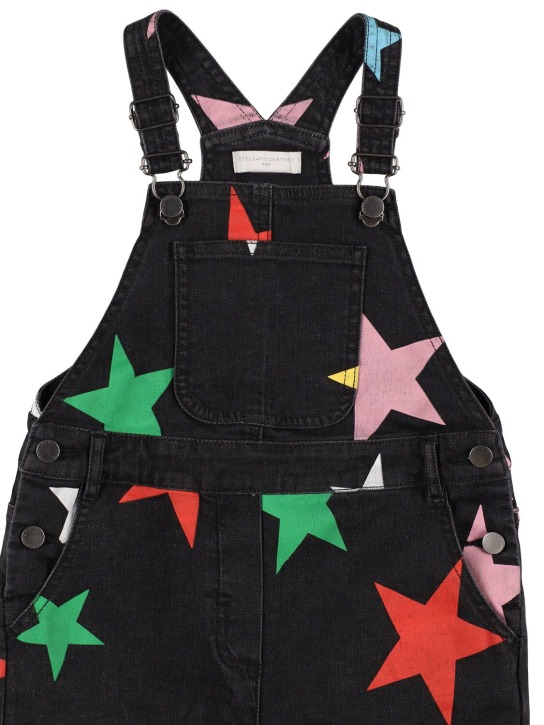 Stella Mccartney Kids: Printed cotton denim overalls - Black/Multi - kids-girls_1 | Luisa Via Roma