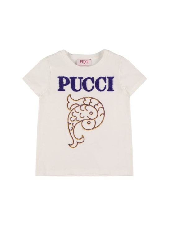 Pucci: 刺绣棉质平纹针织T恤 - 白色 - kids-girls_0 | Luisa Via Roma