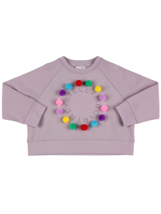 Stella Mccartney Kids: Sweat en coton à logo avec pompons - Violet Clair - kids-girls_0 | Luisa Via Roma
