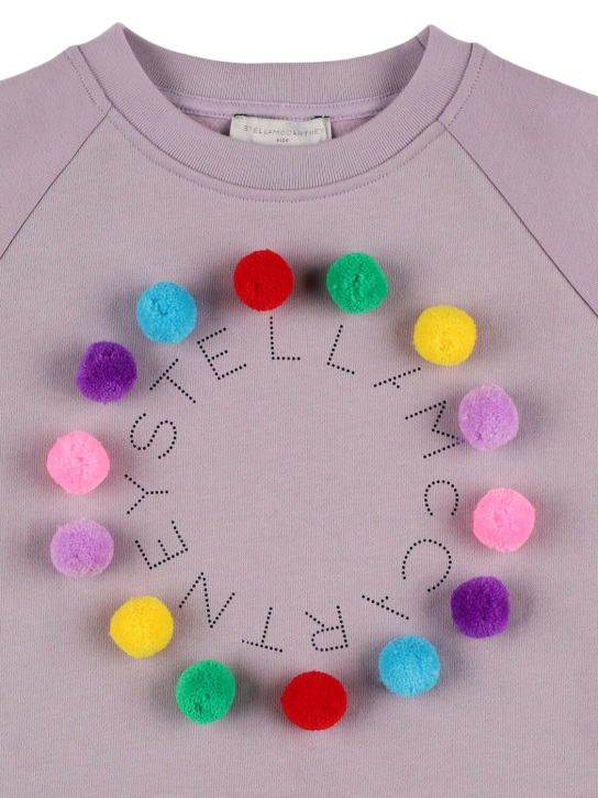 Stella Mccartney Kids: Sweat en coton à logo avec pompons - Violet Clair - kids-girls_1 | Luisa Via Roma