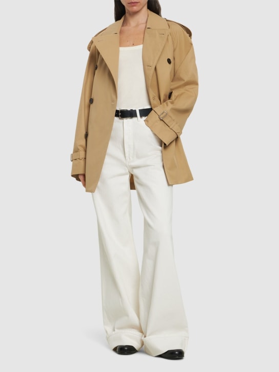 Burberry: Trench-coat en gabardine à double boutonnage - Beige - women_1 | Luisa Via Roma