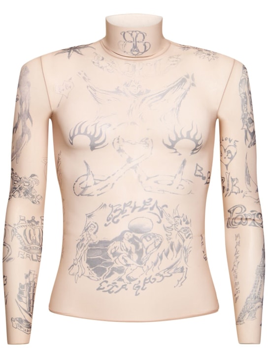 Balenciaga: T-shirt col roulé en tissu tech stretch Tattoo - Beige Clair - men_0 | Luisa Via Roma
