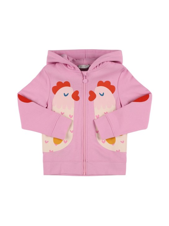 Stella Mccartney Kids: Printed cotton zip hoodie - Pink/Multi - kids-girls_0 | Luisa Via Roma
