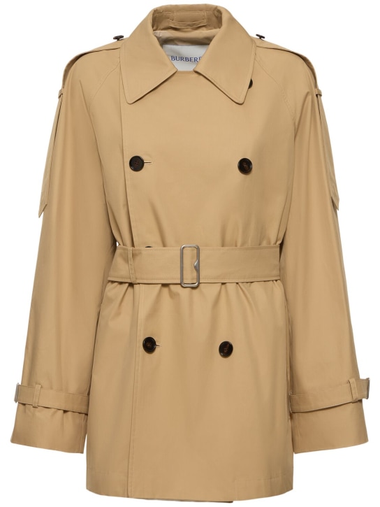 Burberry: Trench-coat en gabardine à double boutonnage - Beige - women_0 | Luisa Via Roma
